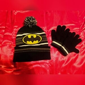 Batman Beanie Hat & Gloves set | Little Boy's Size (Hat can be worn by an adult)